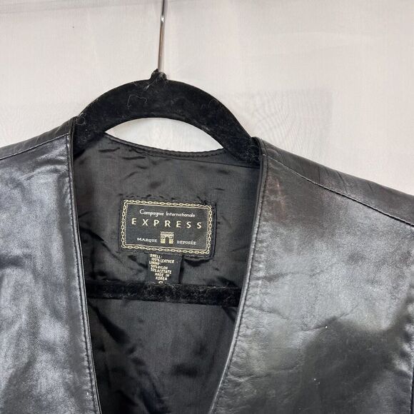 Vintage Compagnie Express black leather biker vest Small moto style grunge edgy - Picture 2 of 6